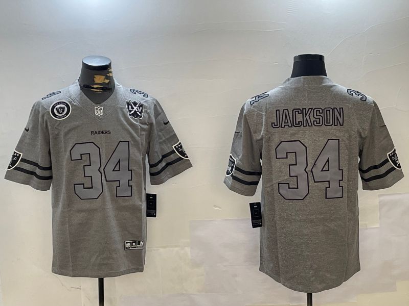Men Oakland Raiders #34 Jackson Grey Throwback 2024 Nike Limited NFL Jersey style 4